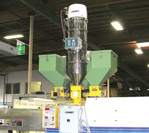 Three Color Feeders on injection molding machine
