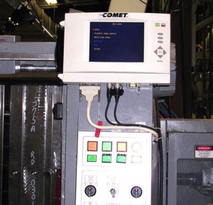 PE-300 Vision System with two-camera connection mounted on molding machine